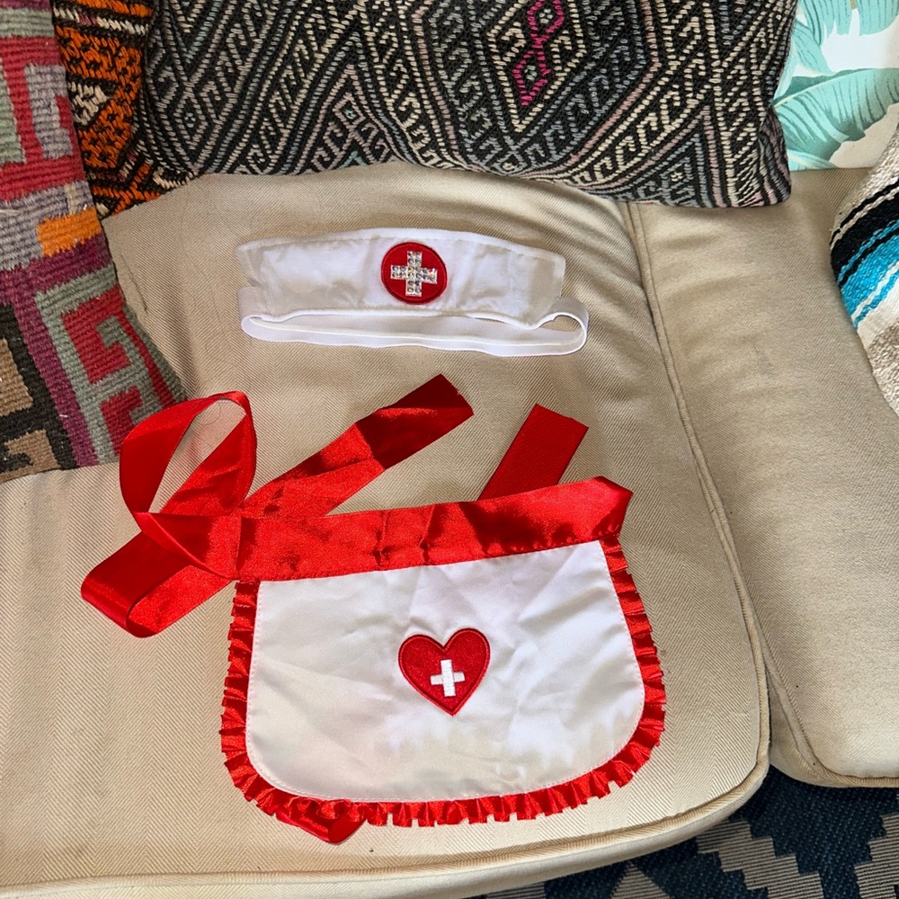 Nurse Costume Set - Red and White with ab crystal rhinestone detail Halloween